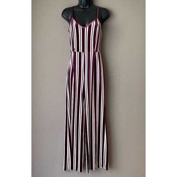 Forever 21 sz S red white valor stripe‎ jumpsuit - Picture 1 of 9